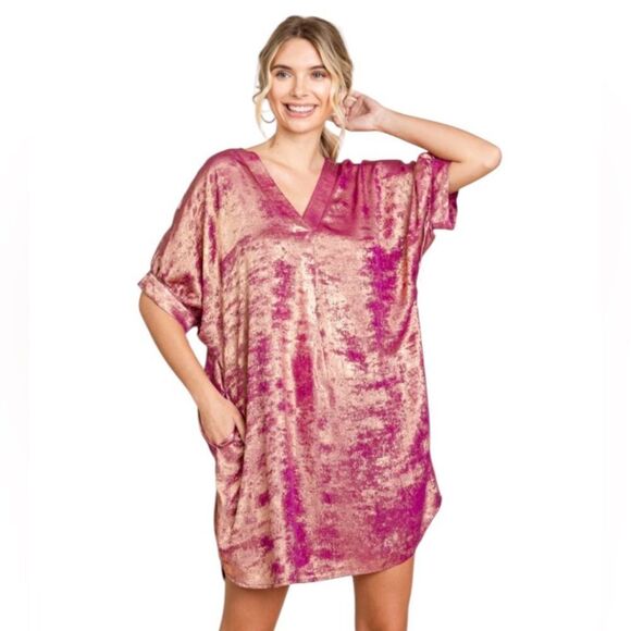 Plus Magenta Metallic  With Pockets Dress NWT - Picture 1 of 4